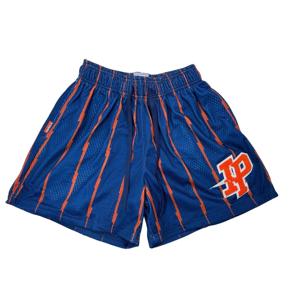 Inaka Power Basketball Shorts Orange Lightning Bolt Blue Mesh Mens Size Small